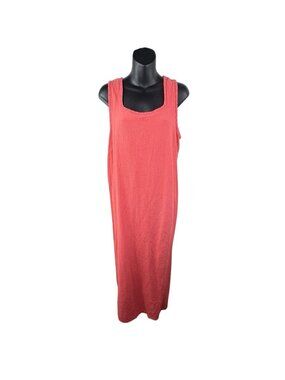Vintage 90s Sleeveless Cotton WEK Maxi Dress Women’s M Coral Beach Coverup Slit